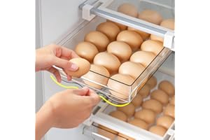 LOMUG Organizer na jajka, szuflady, pojemnik na jajka, pojemnik na jajka, na lodówkę, kosz na jajka z szyną ślizgową i uchwytem, pudełko do przechowywania do 21 jajek, lodówek kuchennych