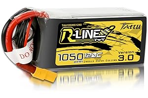 Tattu 6S Lipo 1050 mAh 120 C 22,2 V 6S1P Batería Lipo con conector XT60, serie R-Line fue desarrollada para competiciones profesionales de carreras FPV