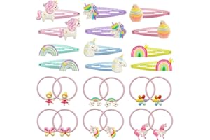 WISHSTAR 24 Stück Haarspangen Haargummis Mädchen, Einhorn Haarspange, Glitzer Haarreifen, Cartoon Clips für Kinder, Niedliche Pferdeschwanz Inhaber