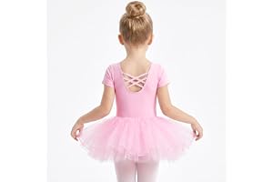 AOOWU Dansdräkt med tyllkjol i tyll, dansklänning för flickor, ballerina kostymer, bricka tutu-trikå, kortärmad bomullsklänni
