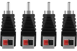 AXFEE 4 PCS RCA Vers Haut-parleur Adaptateur, Fiche Sans Soudure Haut-parleur Phono, RCA Mâle Vers AV Ressort Presse pour Audio Et Vidéo Subwoofer CCTV