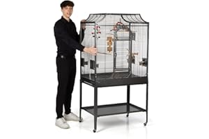 Montana Cages | Premium Vogelkäfig Madeira II Vogelkäfig für Sittiche, inkl. Anflugklappe, Freisitz, 4 Edelstahlnäpfe, AVILON Pulverbeschichtet, ca. 82 x 54 x 153 cm