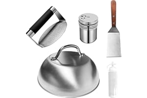 Hmfmdy Burgerpresse, Smash Burger Set, Metall-Burger-Spatel, Burger-Kuppel, Gewürzstreuer, Wachsscheibenpapier, Quetschflaschen, Flat-Top-Grill-Zubehör, Burgerpresse Edelstahl, Kochutensilien-Set