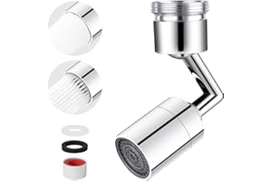 Ainiv Aérateur de Robinet Pivotant à 720 °, Adaptateur de Buse pour Robinets avec Filetage M22/M24, Double Fonction Aérateur de Robinet Filtre, Robinet à Économie Eau Réglable en Alliage Zinc, Argent