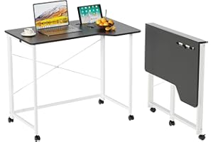 Lvhcmfohm Klappbarer Schreibtisch mit Rollen, Klapptisch Computertisch mit Kartenschlitzen, Platzsparend und Mobiler, Geeignet für Heimbüro und Arbeitszimmer (Schwarz, 90x56x76cm)