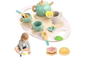 Abiemuce Teeservice Kinder Holz, Tee Set Holzspielzeug, Teeservice Kinderküche Zubehör, Teeparty Spielküche Rollenspiele, Teeset aus Holz für kleine Mädchen, Teeservice Kinder Holz Set für ab 3 Jahren