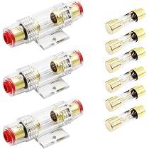 Portafusibili AGU 40A Placcato Oro Per Cavo 4/6/8 AWG – Con 2 Fusibili 40A, Per Impianti Audio Auto, Allarmi E Inverter