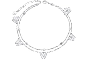 HOOHWE Fußkettchen für Damen Sterling Silber Sonnenblume Schildkröten Anker Stern und Mond Strand Fußkettchen Doppelschichtig mit Perlen Verstellbarer Boho Geschenk für Mädchen