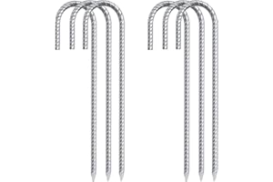 FENGAIM 6 Pack Tent Pegs, 12 Inch Heavy Duty Galvanised Steel Ground Rebar Stakes J Hooks Anchors Anchorage Stakes Tent Pegs Garden Stake Pegs Landscape Pins for Camping Tents Trampoline