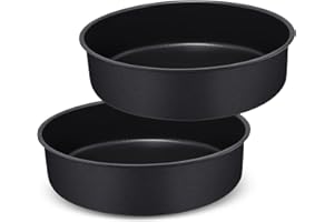 HaWare 8 inch Cake Tin Set of 2, Non-Stick Stainless Steel Round Baking Pan for Baking Roasting Serving, Birthday Wedding Layer Cake Tins, Healthy & Non-Toxic, Rust Resistant (20cm, Black)