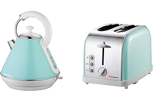 SQ PROFESSIONAL Matching Kitchen Set of Two items: Electric Kettle and Toaster in Light Blue, Pink or Mint Green (Mint green)