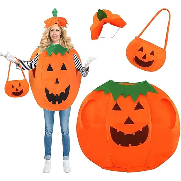 JOYUE Costume De Citrouille Enfant Déguisement De Citrouille, Costume De Citrouille Pour Halloween, Déguisement Halloween Citrouille Avec Chapeau Et Chaussette, Pumpkin Costume Pour Carnaval (100