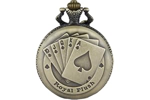 JewelryWe Steampunk Antique Royal Flush Poker Cards Pocket Watch with 31.5" Chain for Women Men