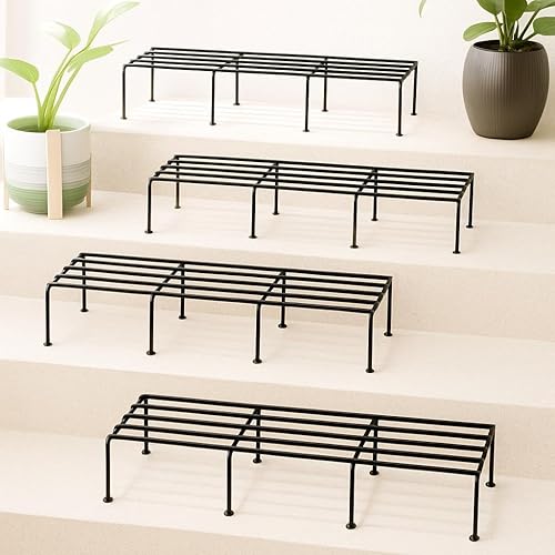 TrustBasket Bold Plant Stand | 24 Inch, Set of 4 | Durable 9 Layer Coating Anti-Rust Metal | 80 KG Capacity | Plant Stands for Outdoor Balcony & Indoor Living Room | Pot Stands for Plants in Balcony | Black