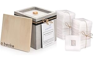‎BESKE beske Betonfeuer® - DAS ORIGINAL | Modell 'Kea' | 13x13x13cm mit Dauerdocht | Premium Kerzenfresser Made in Germany | Deutsche Handarbeit | (Inkl. Nachfüllwachs, Löschbrett aus Holz)