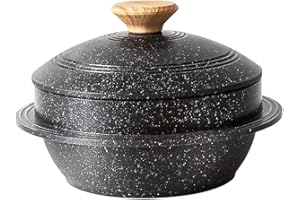 Bobikuke Faitout Induction avec Couvercle, 18 cm Bol en Pierre Coréenne en fonte d'aluminium, per Bibimbap Soupe Dolsot - Noir