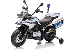 BALOVEBY 12V 7AH Kindermotorrad, Polizeimotorrad zum Aufsitzen, Lizenziertes BMW Kinderauto, Eva-Reifen, 2 Aufbewahrungsboxen, Warnleuchten und LED-Scheinwerfern, Federaufhängung, für Jungen und Mädchen