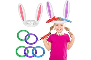 YIZHIXIANGQ Gioco Gonfiabile Lancio Anelli, 2 Set Gioco Tiro Anelli Gonfiabile, Coniglio Gonfiabile, (2 Orecchie Coniglio Gonfiabili e 8 Anelli) per Feste Pasqua, Giochi in Famiglia e Giochi All'Aperto