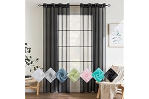 EMEMA Cortinas Poliéster Translucida de Dormitorio Moderno Ojales Cortina Ventana Visillos Salon para Sala Cuarto Dormitorio Comedor Cocina Salón de 2 Unidades 140 x 145cm Negro