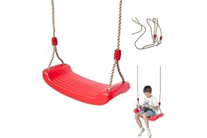 IFOYO Kids Swing Seat - Outdoor 220lbs/100kg Weight Capacity, Steel Rope & Weatherproof Seat for Backyard/Playground (Ages 3-10, Red)