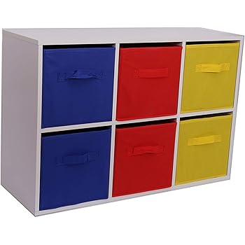 Home Source Toy Storage Unit Kids Chest Of 6 Canvas Drawers For