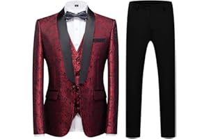 KUDORO Costume Homme 3 pièces Mariage Business Slim Fit Smoking Simple Poitrine à Un Bouton, Men Suits 3 Piece pour Fête Confort Elégant Blazer Veste et Pantalon Gilet