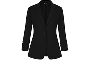 LADI TREND Womens Casual Blazer Suit One Button Jacket Blazers Notched Lapel Workwear Elegant 3/4 Ruched Sleeve Classic Formal