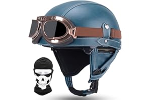 CNNGU Retro Moto Casco Mezzo, Vintage Motorcycle Casco, Certificazione DOT/ECE, Occhiali da Sole Incorporati, con Passamontagna Maschera, Materiale ABS, Fodera Traspirante, con Occhiali