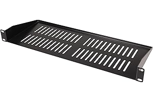 PULSE 19” 1U Vented Rack Shelf, 180mm Depth, Heavy Duty 1.5mm Steel, Black Powder Coated, Slim Space-Saving Rackmount Storage for Servers, Audio Equipment, Electronics - RKSV-1U180