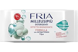 Fria MilleusiPiù Igienizzanti, Salviette Detergenti con Antibatterico, Tessuto Fibrasoft 3 Strati Biodegradabile, Confezione Tascabile da 12 Salviette