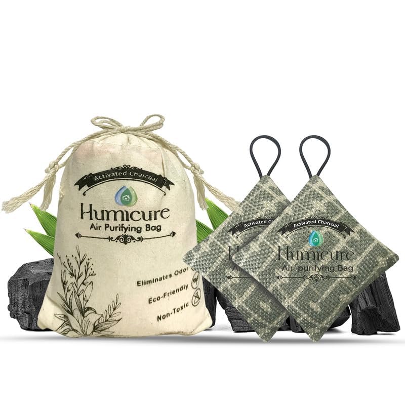 Humicure Activated Charcoal Air Purifier Bags (75 Gram) - Odor Remover & Freshener for Car, Kitchen, Bathroom, Wardrobe, Shoe