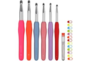 Coopay Großes Häkelnadel Set, Größen 6,0 mm, 6,5 mm, 7,0 mm, 8,0 mm, 9,0 mm, 10 mm Häkelnadeln mit Solide Haken und Weichem Griff für Arthritische Hände, Klobige Ergonomisch Metall Häkelnadelset