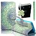 Produktbild Sunroyal Leder Hülle im Bookstyle Handyhülle für Motorola Moto G 3. Generation 12.7cm 5 Zoll Bunt Wallet Case Style mit Karten-Fächern, Standfunktion Premium Hybrid Combo Flip Case Cover + 1x Grün Klee Schleife Kristall Bling Strass Diamant Anti Staub Schutz Stecker Stöpsel + 1x Eingabestift Stylus, Blume Blatt Tribal Totem Muster Druck