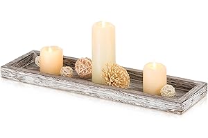 ‎ROMADEDI Romadedi Rechteckig Holztablett Tablett Deko：43cm Holz Dekotablett Länglich Vintage Kerzentablett Holzschale für Kerzen Tisch Centerpiece Tischdeko Zuhause Couchtisch Küche Wohnzimmer Dekorative