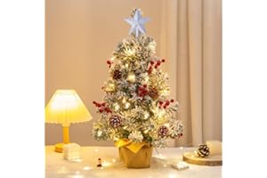 XINGGANG Árbol de Navidad artificial 60 cm, mini árbol de Navidad con guirnaldas luminosas y adornos, decoración de Navidad para mesa