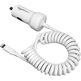 Amazon Basics - Kfz-Ladegerät mit Lightning-Anschluss, Spiral-Kabel, 5 V, 2,4 A, 0,45 m, Weiß