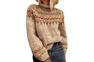 ticticlily Pull Femme Pull Col Roulé Chic et Élégant Chandail Motif Jacquard Tricoté Pullover Automne Hiver Basique Décontracté Ample Haut