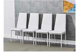 Panana Set of 4 Modern Dining Chairs Kitchen Chair Leather with Solid Metal Legs (4Chair, White)