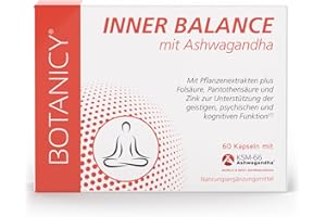 ‎BOTANICY BOTANICY Inner Balance - 60 Ashwagandha Kapseln mit BIO KSM-66 - Alternative zu Anti Stress Tabletten - Indische Schlafbeere, Ginkgo Biloba, Rosenwurz, Vitamin B5 und B9 plus Zink - Laborgeprüft