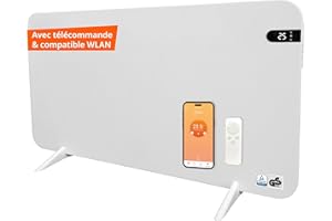 Könighaus Chauffage infrarouge dual intelligent 600 W avec contrôle Wi-Fi via application et télécommande, comprenant des pieds porte-serviettes et le matériel de fixation. Couleur : Blanc