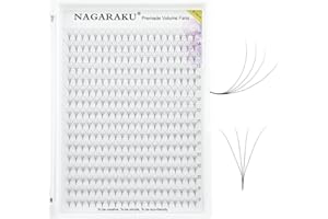 NAGARAKU 4D Volumen Pestañas Racimo 320 Fans Tallo Largo Abanicos Prefabricados Base Fina Y Puntiaguda Ruso Pelo a Pelo Esponjosas Natural Negro Premade Fans Eyelash 16 Filas Caja XL (0.07 D 9-14mm)