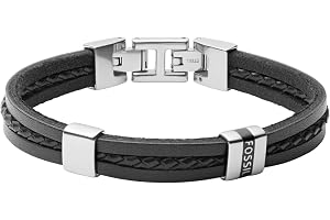 Fossil Armband i rostfritt stål eller läder med vikbar stängning för män