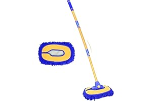 MIGIFTDY Łuk 15° szczotka do mycia samochodu, zestaw z trzonkiem teleskopowym, 102 cm, aluminiowa szczotka do mycia samochodu, długi uchwyt, mop z miękką głowicą szenilową, bez zarysowań narzędzie do