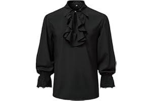 MAKINGDA Męska renesansowa steampunkowa wiktoriańska koszulka z długim rękawem Jabot kołnierz średniowieczny pirat koszula topy