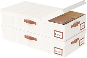 Yawinhe 2 piezas Bolsas Almacenaje Debajo de la Cama, Caja de Almacenamiento Plegable Con Tapa y Manija, Organizadores de Armarios para Ropa, Mantas, Almohadas, 80x40x15cm, Beige