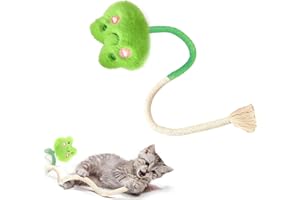 Eupneicu Jouet pour Chat, Jouet Chat Interieur,Jouet Chat Interactif, Jouet Interactif pour Chats, Jouant À Mâcher Nettoyage des Dents, Naturel Et Sain [Grenouille]