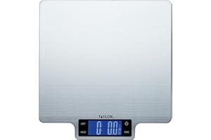 Taylor Pro Grandes Balances de Cuisine Numériques, Compactes Standard Professionnel, Fonction Tare, avec Précision et Capteur de Haute Précision, Acier Inoxydable Argenté, Capacité de 10 kg