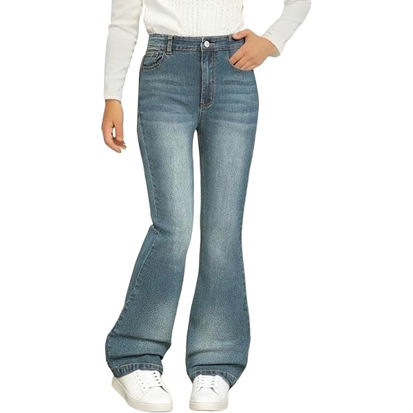 Produktbild von Jeans Mädchen Schlaghose Jeans Mit Löchern Mädchen - Flared & Vintage Style Reiterhosen Mädchen