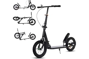 SJAPEX Trottinette De Ville pour Adultes, Capacité De Charge De 150 Kg, Grande Roue De 290 Mm, De Ville Pliable avec Frein À Main Et Frein, pour Enfants À Partir De 7 Ans