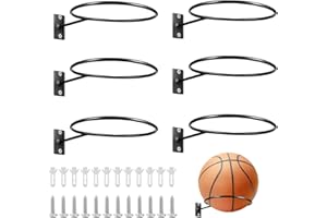 Rutbue 6 Pieces Wall Mount Ball Rack, Wall Mounted Football Display with Screws, Mounted Metal Ball Wall Mount, Ball Rack for Basketball Rugby Volleyball Football Display